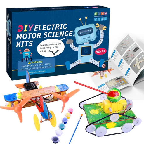 DIY 2-in-1 Wooden Robotic STEM Kit, Electric Motor Woodworking Project Science Kits for Kids, Hands on STEM Learning Project Kits, 3D Puzzles Wood Stem Building Toys for Boys & Girls