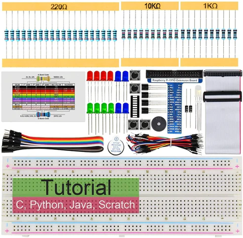 Basic Starter Kit for Raspberry Pi 4 B 3 B+ 400 Python C Java Scratch Code, 146 Items, 31 Projects