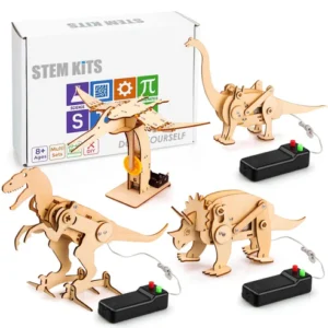 4-in-1 STEM Dinosaur DIY Kit Toys for Kids 8-12, 3D Wooden Puzzle Robotic Model, Educational Science Building Projects Crafts