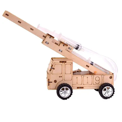 DIY Fire Truck STEM Kit Hydraulic Ladder Fire Truck Model Wooden Physics Stem Toy