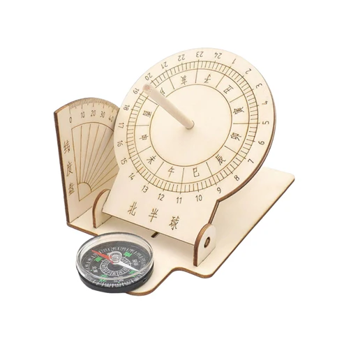 Equatorial Sundial Clock STEM Kit DIY Equatorial Sundial Clock Compact Kids Junior Youth Scientific Model DIY Puzzle Pack STEM Toy Wooden
