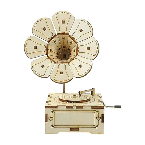 DIY Gramophone Box STEM Kit Gramophone Music Box 3D Wooden Puzzle Build DIY Hand Cranking