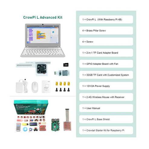 CrowPi L – Real Raspberry Pi Laptop for Learning Programming and Hardware, Programming Learning Laptop, Single Board Computer, Python and Graphical Coding Learning, Electronics STEM for Starter