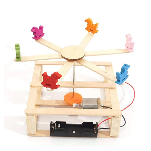 DIY Whirligig Carousel STEM Kit Wooden Merry-Go-Round Whirligig Carousel Education Science Christmas Toy