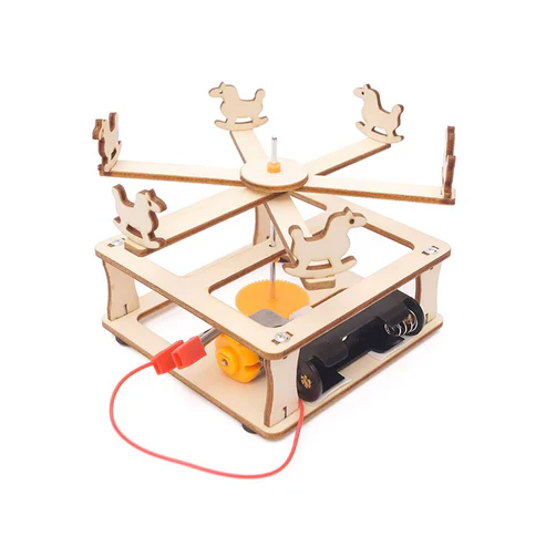 DIY Merry-Go-Round STEM Kit Wooden Merry-Go-Round Toy DIY Assembly Merry-Go-Round Kids Science Experiment Toy