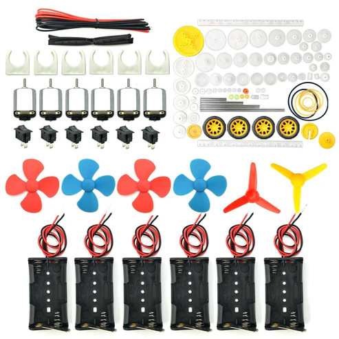 DIY Electronic Kit 6 set Rectangular Mini Electric 1.5-3V 24000RPM DC Motor with 84 Pcs Plastic Gears,Electronic wire, 2 x AA Battery Holder, Boat Rocker Switch, Shaft Propeller for DIY Science Projects
