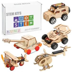 DIY Wooden 5-in-1 STEM Kit for Kids 8-12 Years Educational Sclding Toys with Wooden Science Experiment and Build Puzzles Perfect Gift for Boys and Girls