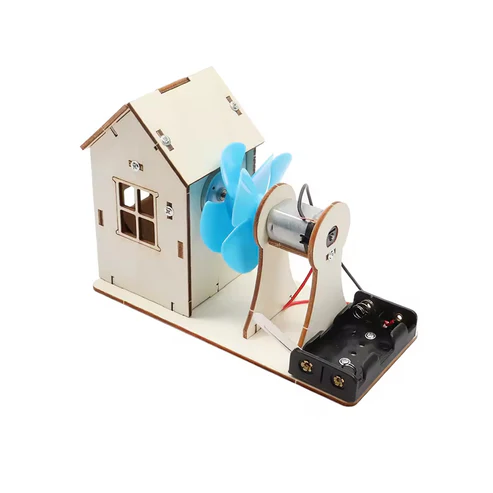 Wind Turbine House STEM Kit Wooden DIY Wind Power Station DIY Renewable Energy Project Educational Wind Turbine Construction Set Build Your Own Wind Turbine