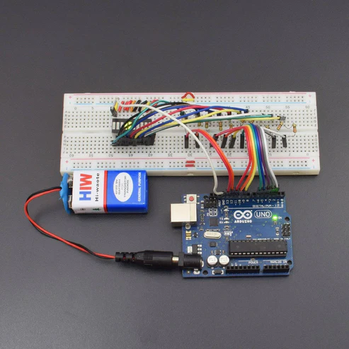 make a project using 10 segment LED bar graph scrolling using arduino uno