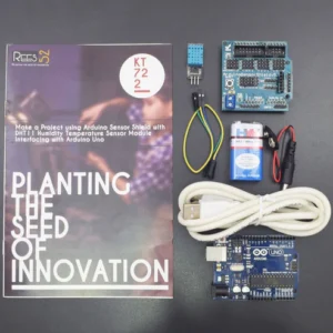 Make a project using Arduino sensor shield using DHT11 temperature and humidity sensor interfacing with Arduino uno