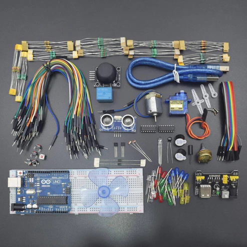 Basic Starter Ki For Arduino with UNO R3, Breadboard, LED, Resistor, Jumper Wires and Power Supply