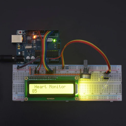 Measure heart beat with heart beat module and display the data on 16*2 Lcd Display interfacing with Arduino uno