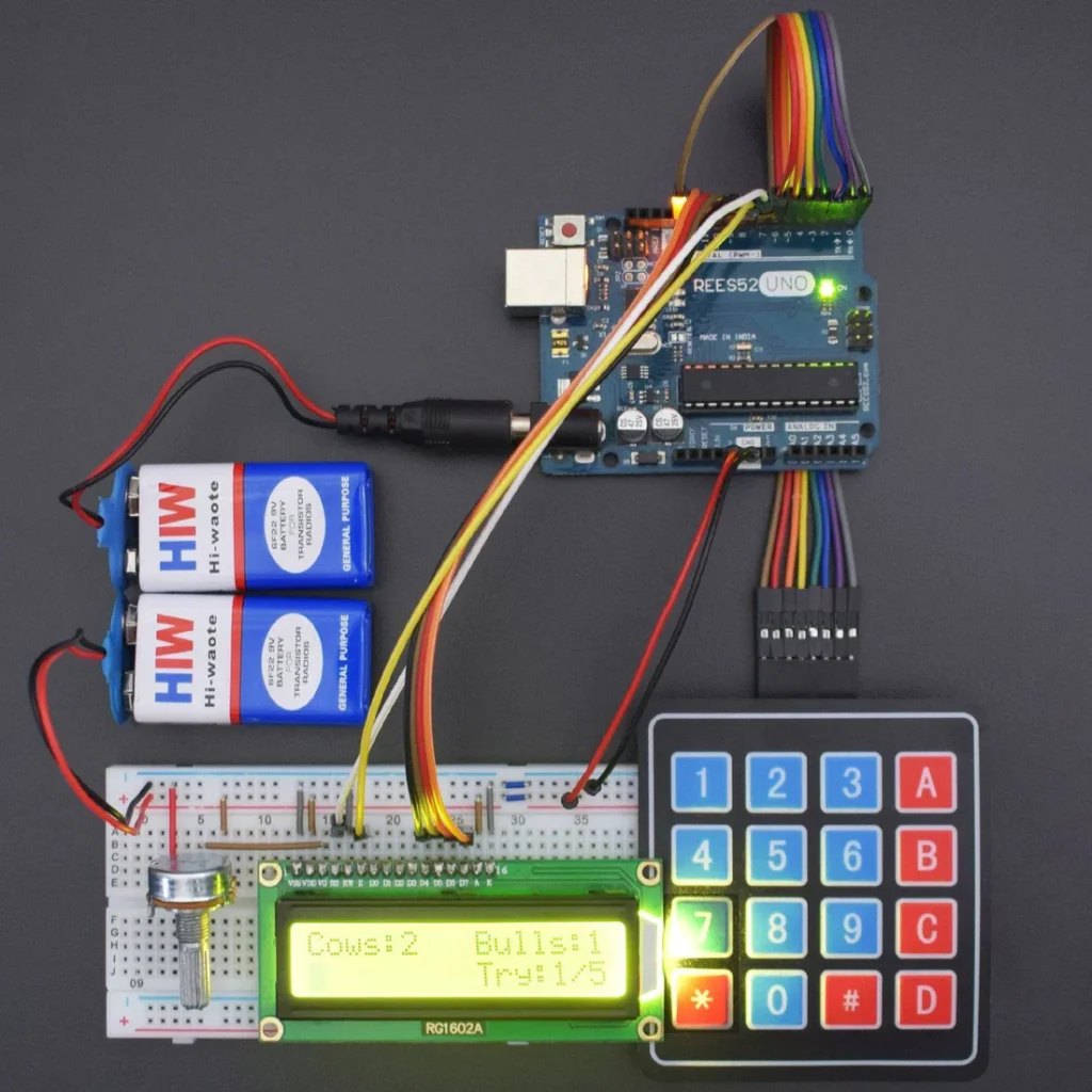 Making Cows and Bulls Game interfacing 16*2 LCD Display with Arduino Uno