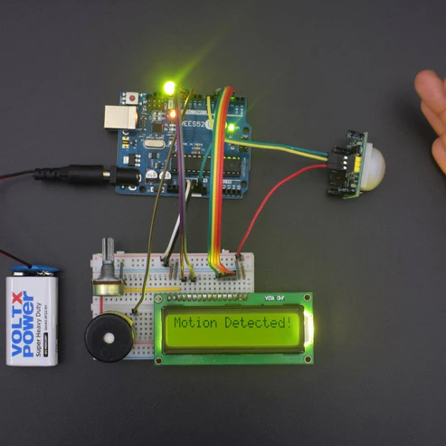 Make a home automation system using PIR Sensor with Buzzer interfacing with Arduino uno