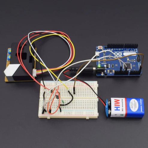 Test a dust and Smoke detector and display the measured data on serial monitor interfacing with arduino leonardo