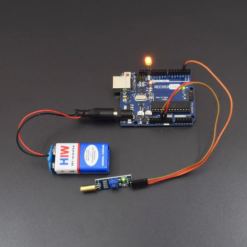 Interfacing Tilt sensor with Arduino Uno showing output on led