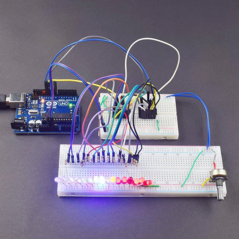 Make a Pattern with 16 Leds using HC595 shift Register interfacing with Arduino Uno
