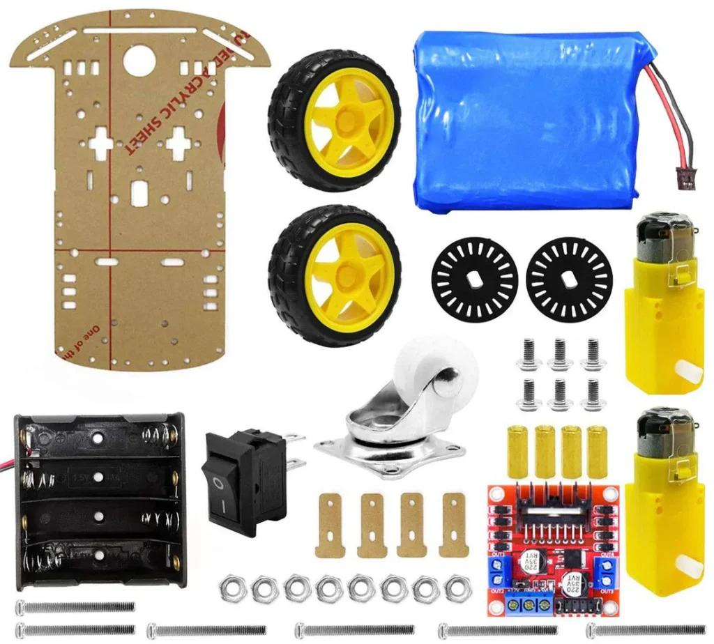 2 Wheel Smart Car Chassis Kit with Battery and L298N Motor Driver Module